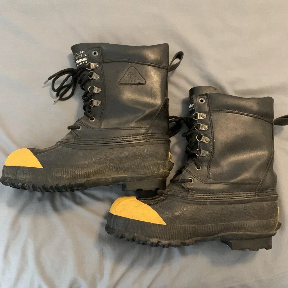 Rocky Boots Mens Size 9 Black Yellow Thinsulate Safety Toe Work‎ Lace-Up #7752